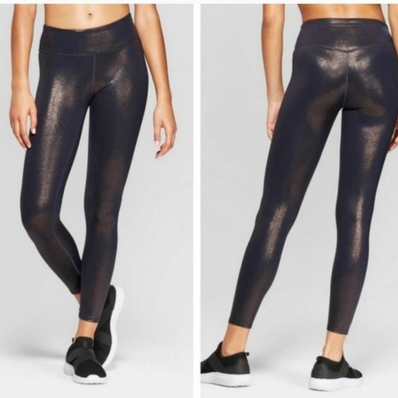 JOYLAB NAVY AND GOLD SHIMMER LEGGINGS - Picture 1 of 8